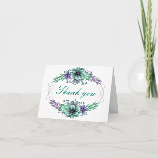 Cartões de agradecimentos Floral De Cor Verde E Pú (Frente)