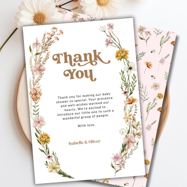 Cartões de agradecimentos Floral de Flor Selvagem (Wildflower Floral Thank You Card)