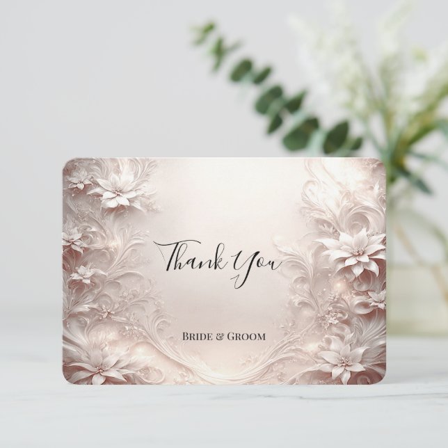 Cartões de agradecimentos Floral de Marfim Branco (Em pé/Frente)