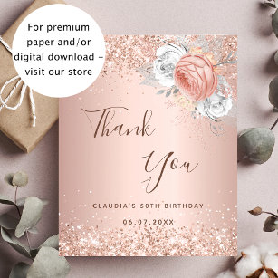 Cartões de agradecimentos floral de rosa de aniver