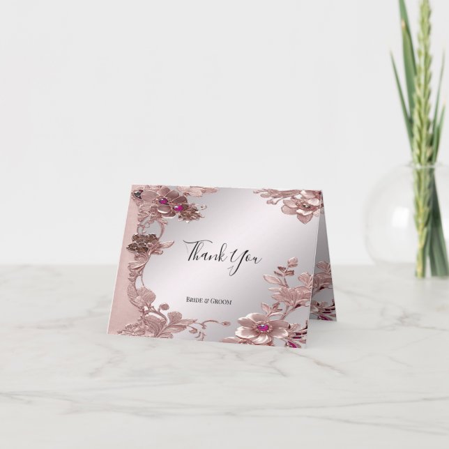 Cartões de agradecimentos Floral do Ornamentado Ro (Frente)