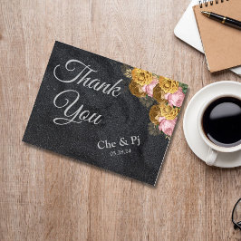 Cartões de agradecimentos Floral Minimalista Preto