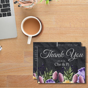 Cartões de agradecimentos Floral Minimalista Roxo