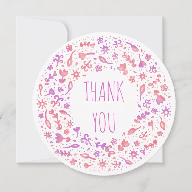 Cartões de agradecimentos Floral Moderno com Aquar (Frente)