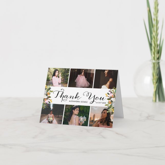 Cartões de agradecimentos Floral Quince Collage (Frente)