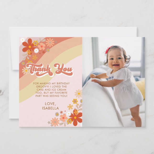 Cartões de agradecimentos Floral Retro Groovy (Frente)