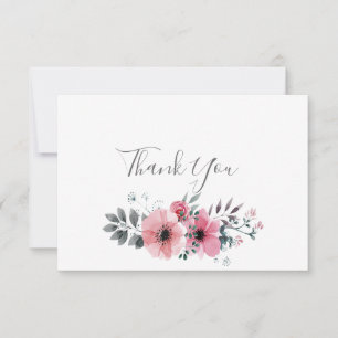 Cartões de agradecimentos Floral Rosa e Cinza
