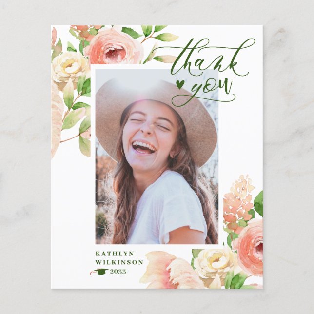 CARTÕES DE AGRADECIMENTOS Floral Rosa Elegante Ros (Frente)