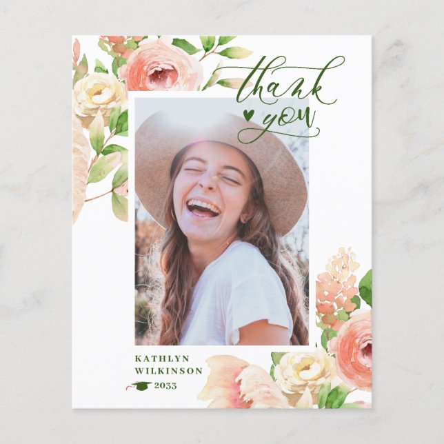 CARTÕES DE AGRADECIMENTOS Floral Rosa Elegante Ros (Frente)