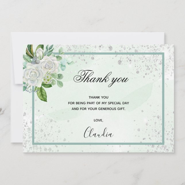 Cartões de agradecimentos floral verde de aniversá (Frente)