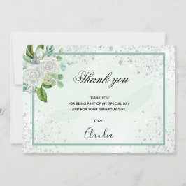 Cartões de agradecimentos floral verde de aniversá