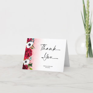 Cartões de agradecimentos floral vermelho branco d