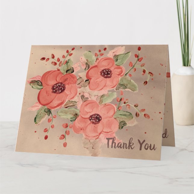 Cartões de agradecimentos Floral Vermelho do Desig (Frente)