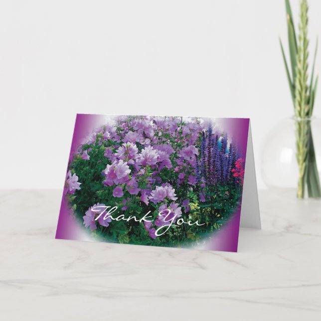 Cartões de agradecimentos, flores roxas de hiscus (Frente)