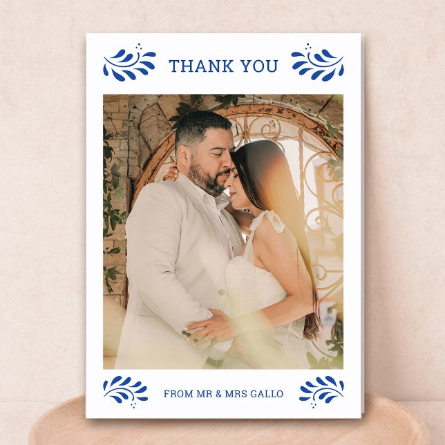 Cartões de agradecimentos Fotográfico de Casamento (Puebla Mexican Wedding Photo Thank You Card by Fiesta Valley Print)