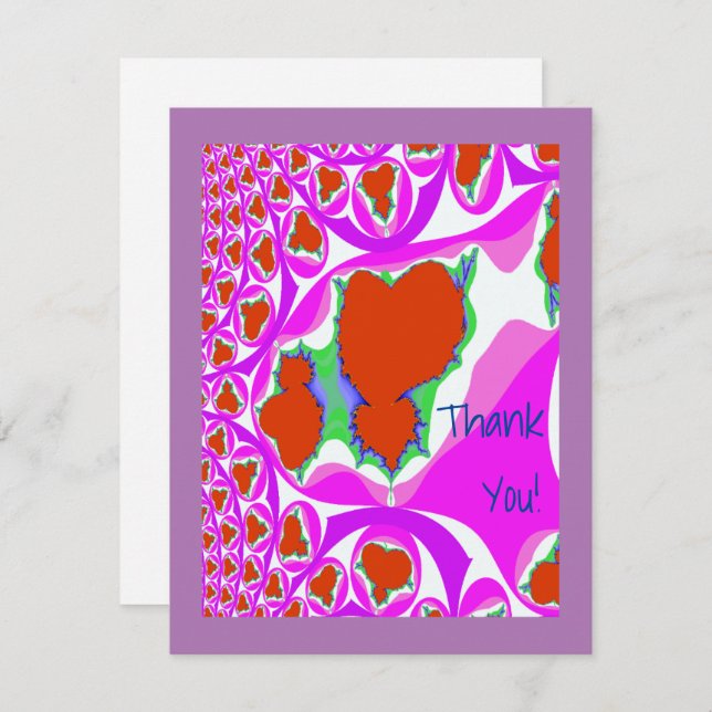 Cartões de agradecimentos Fractal Fractal do Coraç (Frente/Verso)