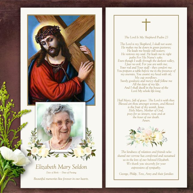 Cartões de agradecimentos Funeral Cruzado de Jesus (Catholic, Religious, Celebration of Life, In Loving Memory of, Forever in our hearts, funeral cards)