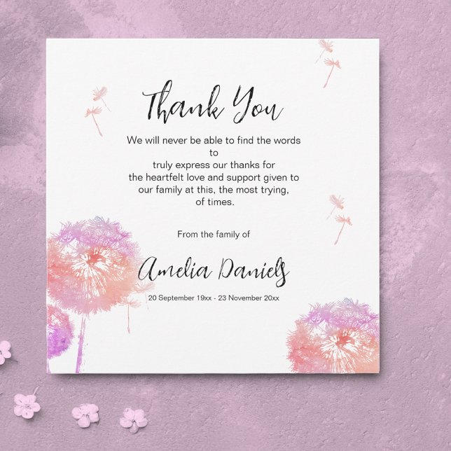 Cartões de agradecimentos Funeral Dandelion bonito (Criador carregado)