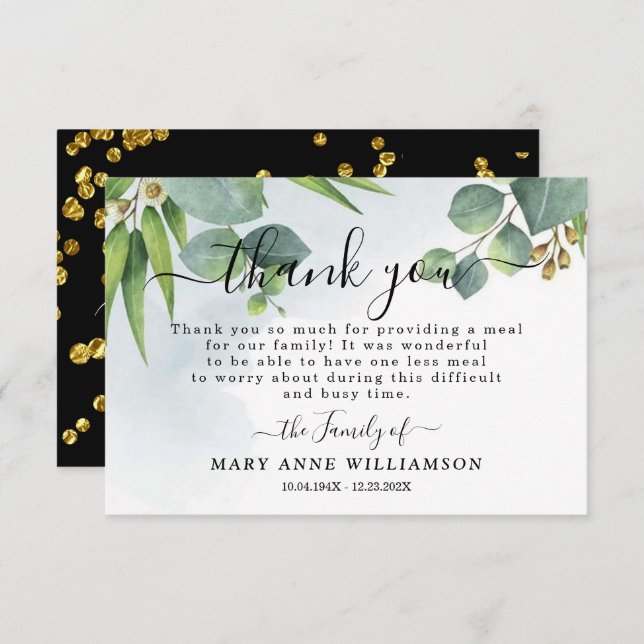 Cartões de agradecimentos Funeral de Comida Eucaly (Frente/Verso)