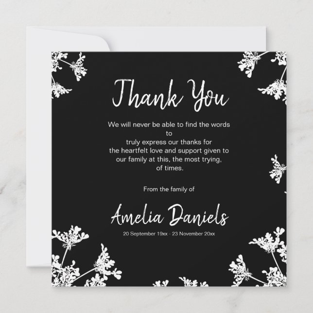 Cartões de agradecimentos Funeral de Flores Selvag (Frente)