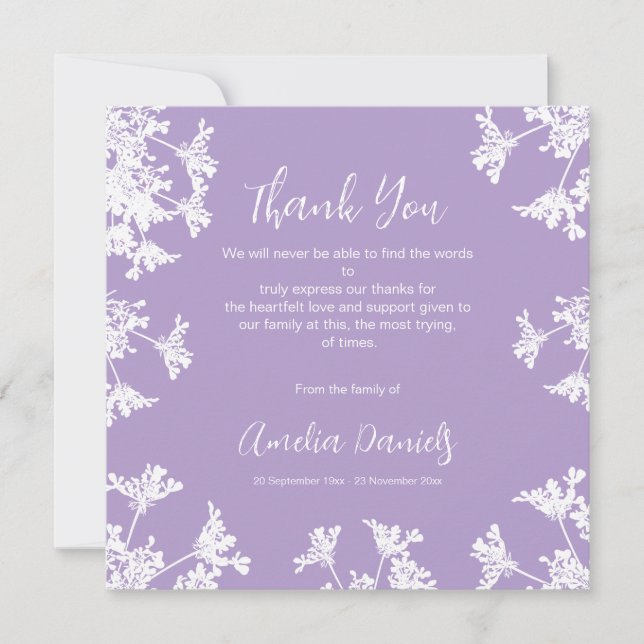 Cartões de agradecimentos Funeral de Flores Selvag (Frente)