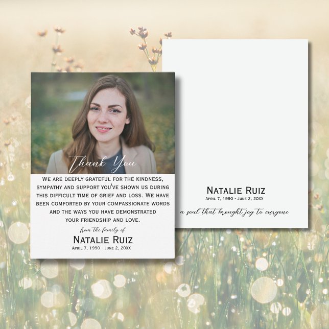 Cartões de agradecimentos Funeral de Foto Moderno (Criador carregado)