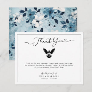 Cartões de agradecimentos Funeral Floral Azul Da P