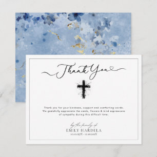 Cartões de agradecimentos Funeral Floral Azul Ouro