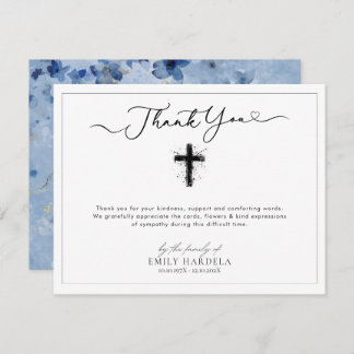 Cartões de agradecimentos Funeral Floral Azul Ouro