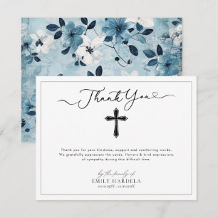 Cartões de agradecimentos Funeral Floral Azul Simp