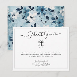 Cartões de agradecimentos Funeral Floral Azul Simp