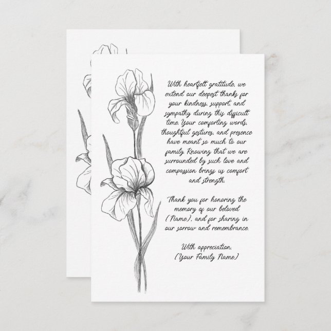 Cartões de agradecimentos Funeral Personalizável (Frente/Verso)