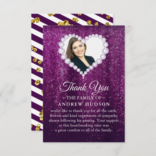 Cartões de agradecimentos Funeral Purple de Ouros  (Frente/Verso)