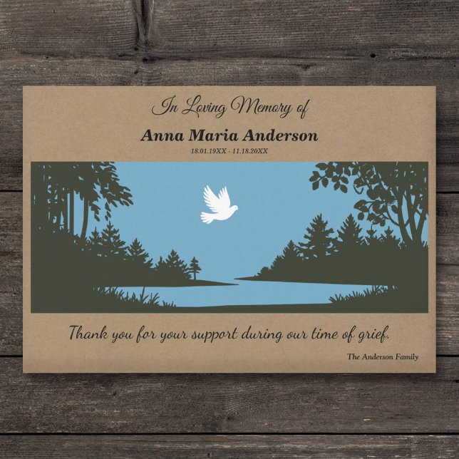 Cartões de agradecimentos Funeral Russo da Cena Do (Dove & Nature Scene Rustic Funeral Thank You Card)