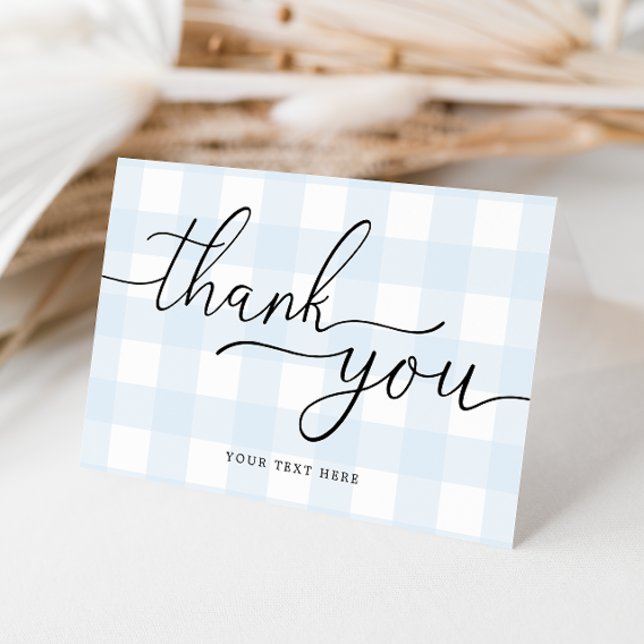 Cartões de agradecimentos Gingham Azul (Folded Thank You Card Blue Gingham Check. Boy Baby Shower Thank You Cards)