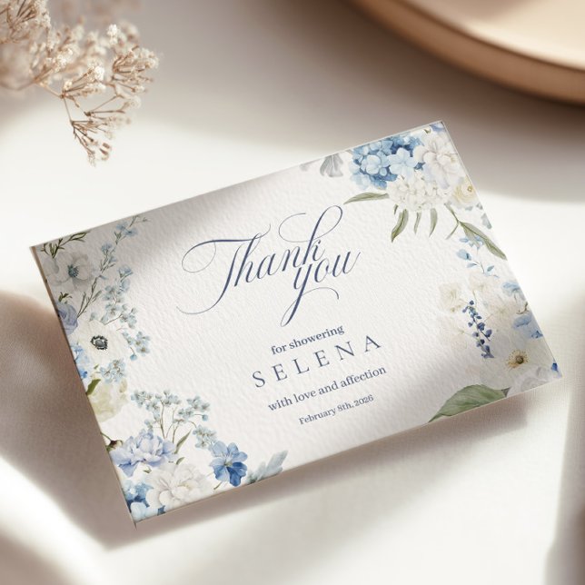 Cartões de agradecimentos Hydrangea | Blue Floral  (Criador carregado)
