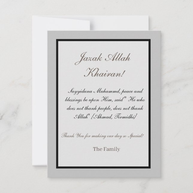 Cartões de agradecimentos - Jazak Allah Khair (Frente)