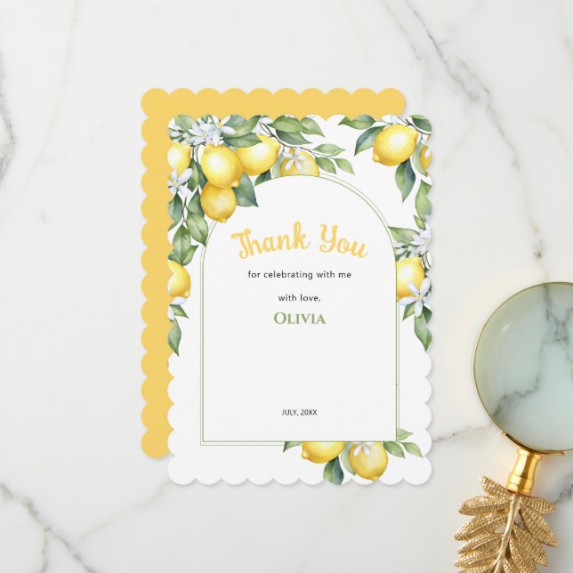 Cartões de agradecimentos Lemon citru aniversário. (Frente/Verso In Situ)