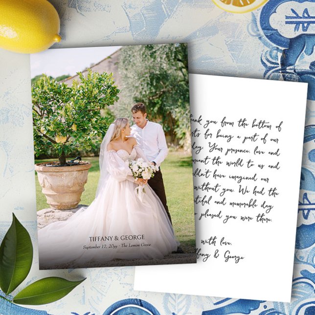 Cartões de agradecimentos manuscrito com foto de c (Handwritten print thank you card with wedding photo by Darling & May)