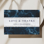 Cartões de agradecimentos marinho Azul de Casament<br><div class="desc">Mármore branco azul-marinho elegante com cartões de agradecimentos de casamento com listras de prata. Para personalização mais avançada deste design,  clique no link "Personalizar mais". Itens correspondentes também estão disponíveis</div>