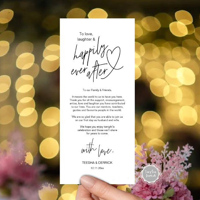 Cartões de agradecimentos moderno, bonitinho, de C (Modern cute, Wedding Place Setting Thank You Card, Hand drawn Heart, in Black and White)