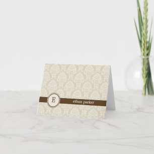Cartões de agradecimentos Monograma Damask - Brown