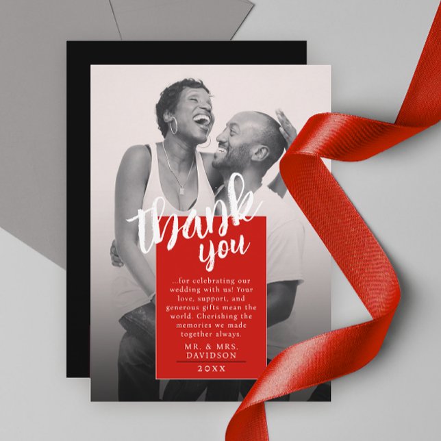 Cartões de agradecimentos Na moda Red White Photo  (Criador carregado)