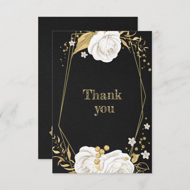 cartões de agradecimentos negro geométrico de ouro (Frente/Verso)