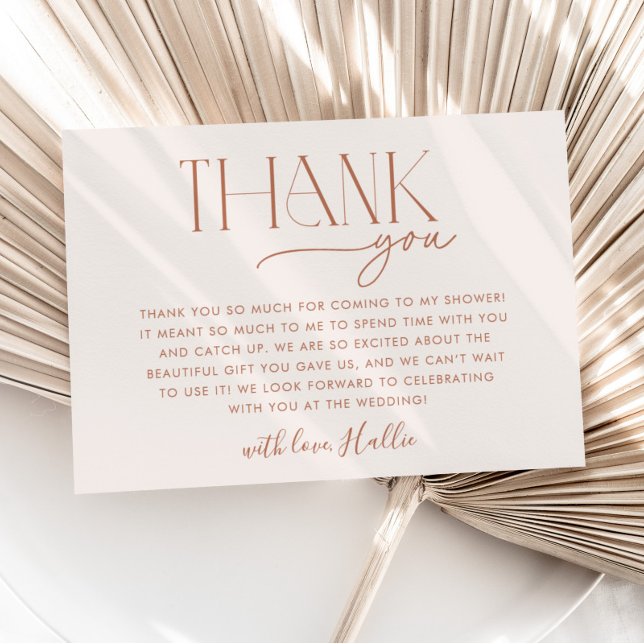 Cartões de agradecimentos neutro de Chá de panela  (Minimal Boho Bridal Shower Thank You Card)