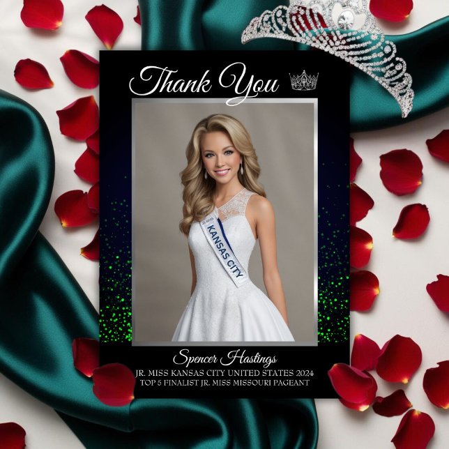 Cartões de agradecimentos Pageant Emerald Glitz (Glittering like the emerald city, show off your appreciation to sponsors and fans with a custom card)