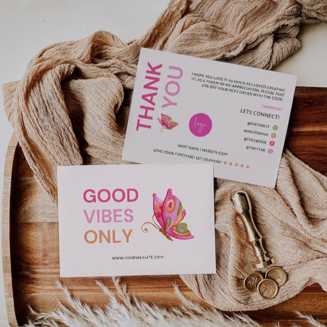 Cartões de agradecimentos para impressão borboleta (Butterfly Printable Thank You Card, Business)