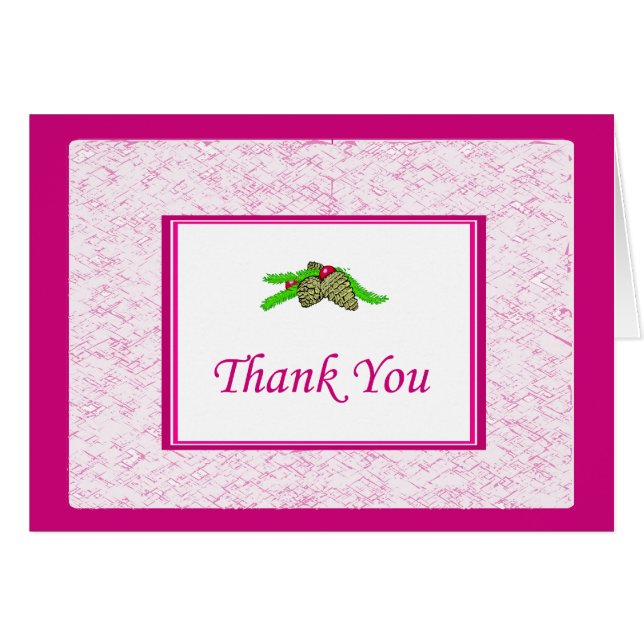 Cartões de agradecimentos Pine Cone com Borda Rosa (Frente horizontal)