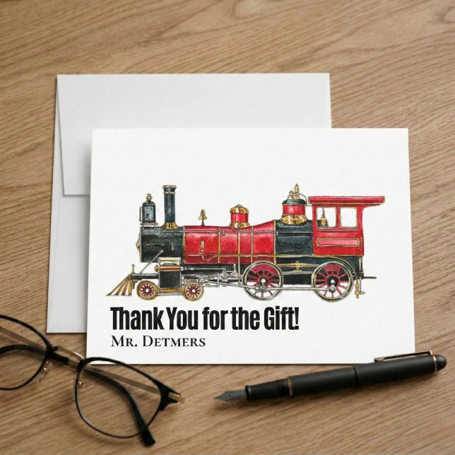 Cartões de agradecimentos plano do comboio vermelh (Red Train Flat Thank You For Everything Card)