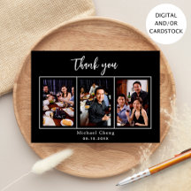 Cartões de agradecimentos preto de fotos branco de
